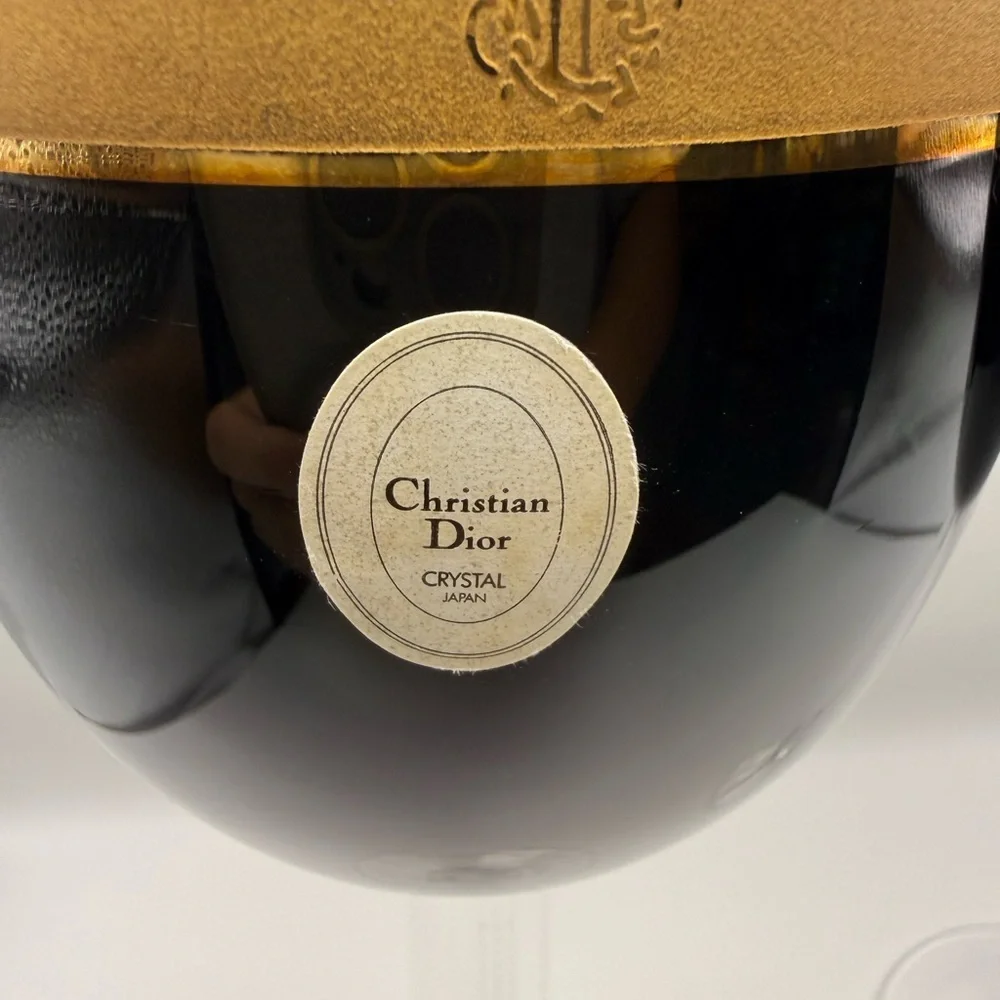 2 VTG Christian Dior Ebony Gold Encrusted Water Goblet Wine Crystal Jpn Stemware
